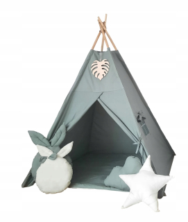 Teepee stan pre deti so 4 vankúšmi, zelený prívesok Monstera v štýle Boho